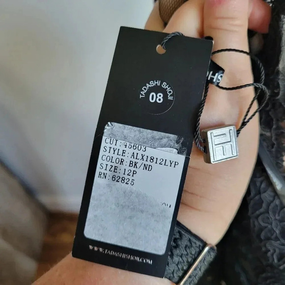 TADASHI SHOJI, New, Adena Corded Embroidery Tulle Black Nude Gown Dress, SZ 12P - Picture 7 of 11